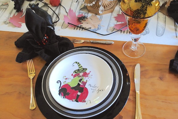 Bewitching Halloween black and white tablescape