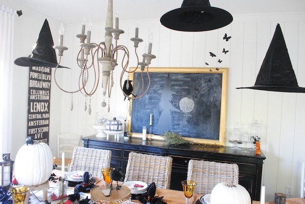 Bewitching Halloween black and white tablescape