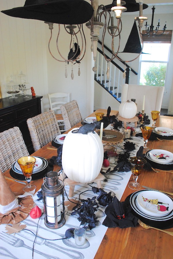Bewitching Halloween black and white tablescape