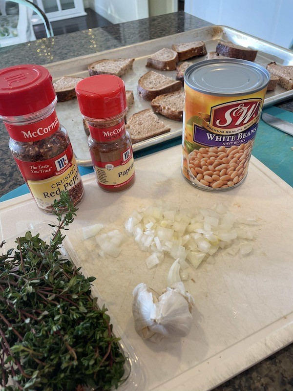 Ingredients for How to make vegan white bean toast appetizer 