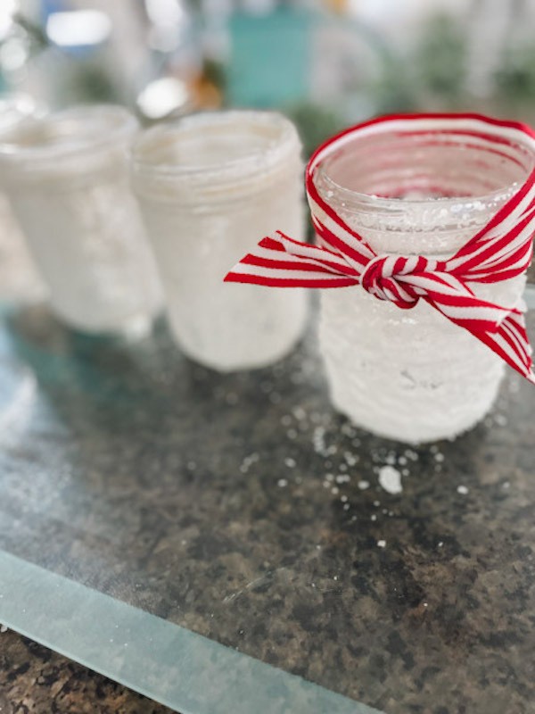 How to make snowy mason jar candle holder- Karins Kottage