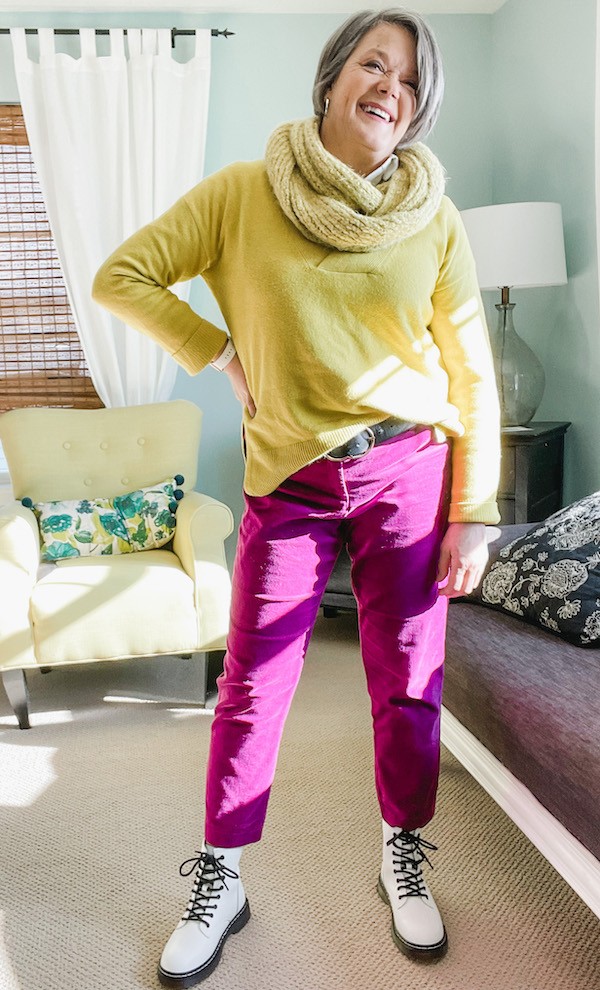 How to style pink velvet pants multiple ways- Karins Kottage