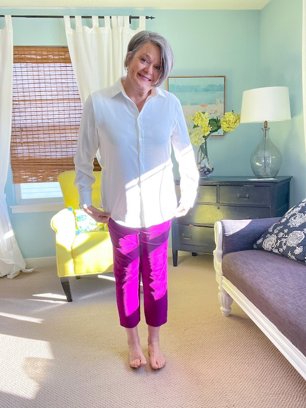 https://karinskottage.com/wp-content/uploads/2023/01/white-shirt-pink-velvet-cropped-pants.jpg