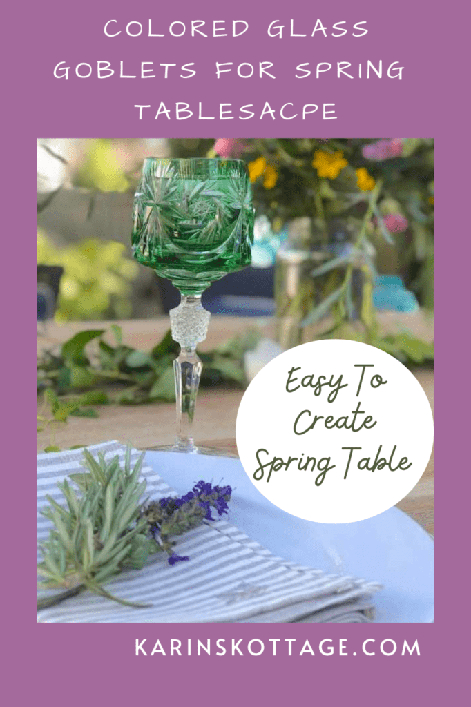 Spring tablescape with colorful goblets 