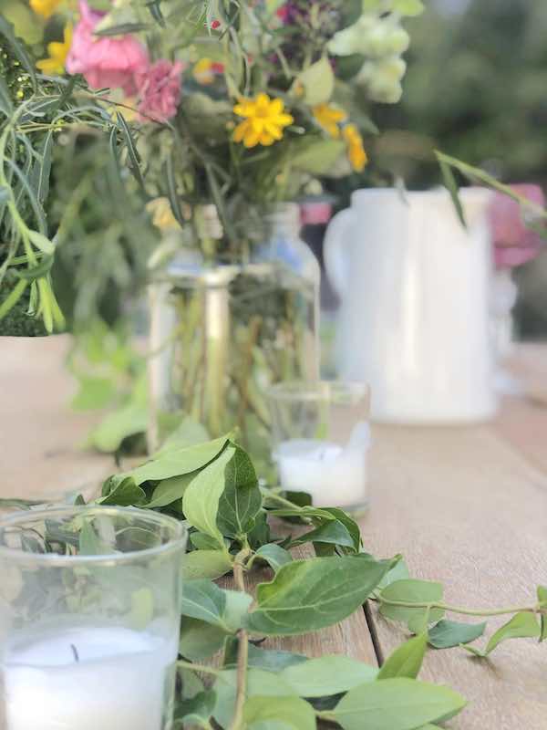 Spring tablescape with colorful goblets 