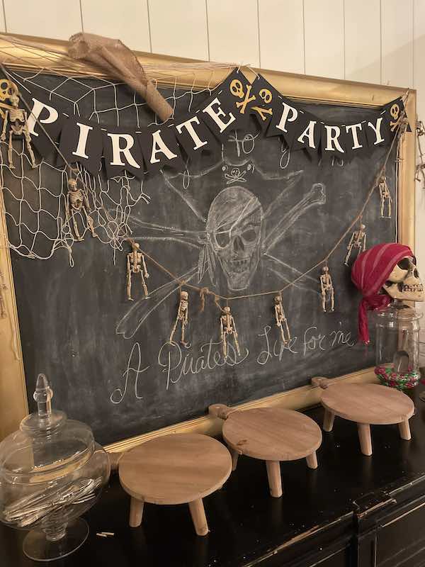 Pirate themed birthday dinner party chalkboard decor

