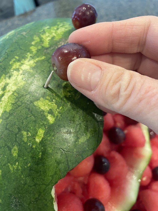 adding eyes to the watermelon clam shell
