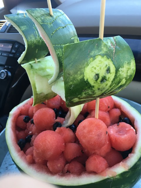 Watermelon pirate ship carving