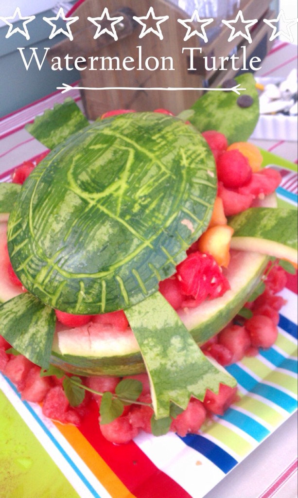 carved turtle out of a watermelon