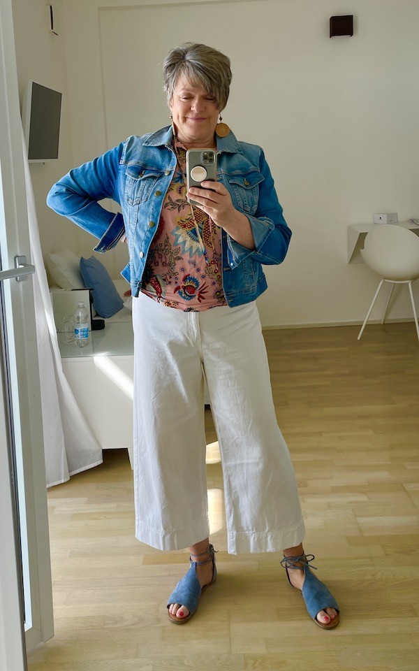 wide leg pants peach top jean jacket