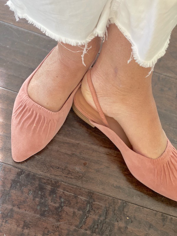 Soft pink suede sling back shoes
