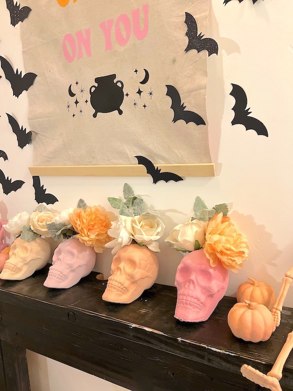 Spooky Chic: DIY Pastel Skulls for a Unique Mantle Decor