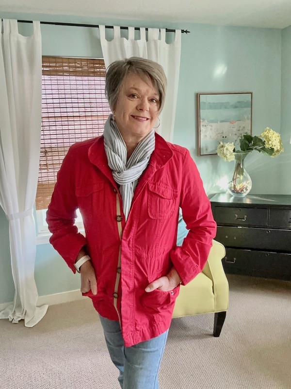 Chic Denim Jeans and Red Utility Jacket