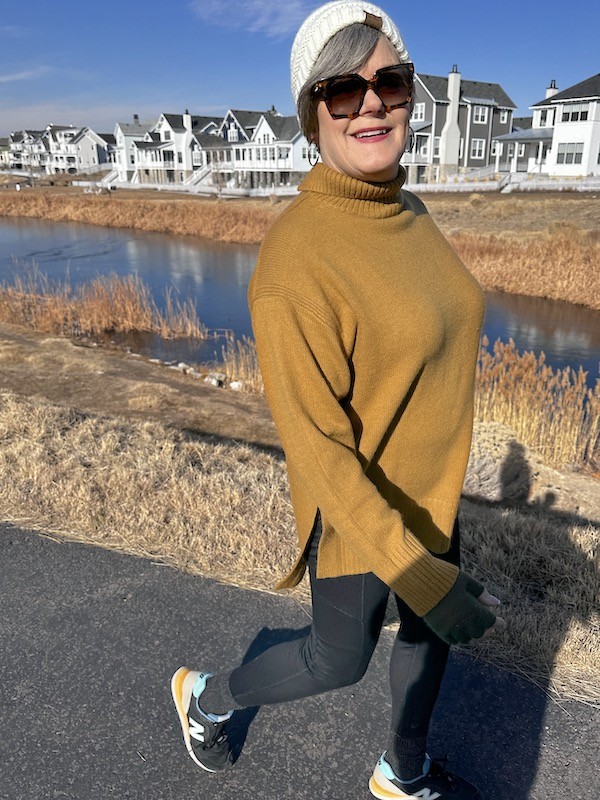 How I Dress Up My Long Tunic Gold Turtleneck and Leggings