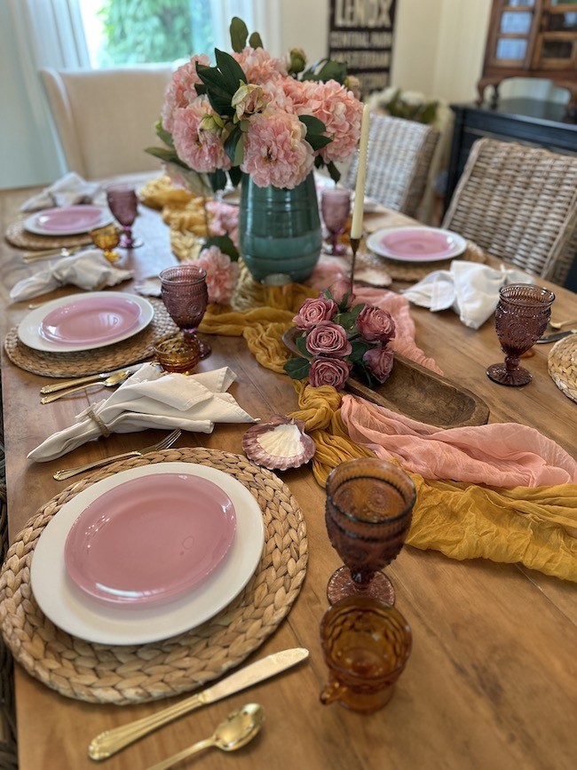 Easy Pink & Gold Sunset Tablescape Inspiration from the Heart