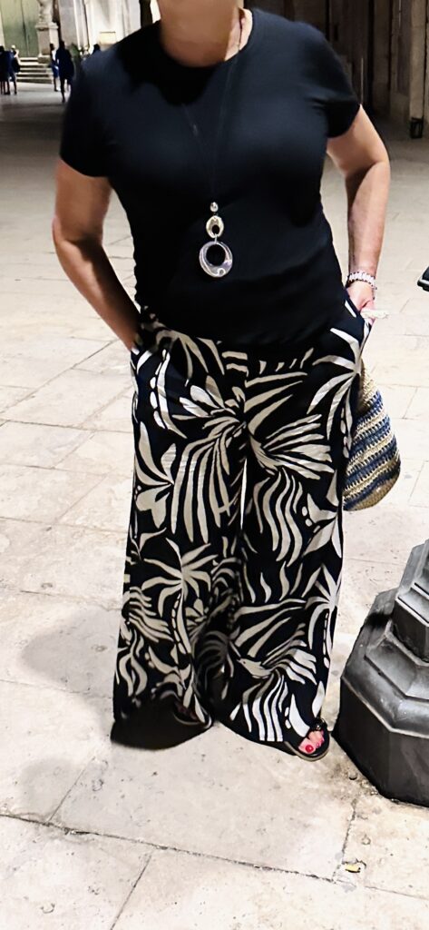 Black and White Bold Print Wide-Leg Pants in Italy