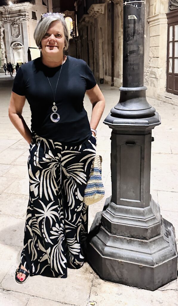 Black and White Bold Print Wide-Leg Pants in Italy