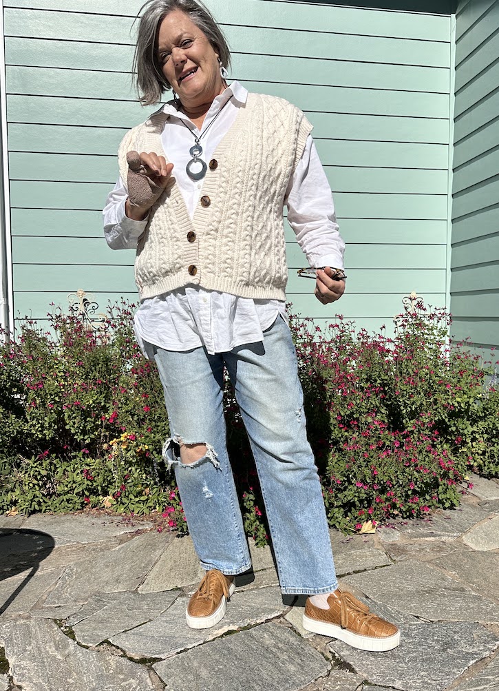 creamy sweater vest outfit