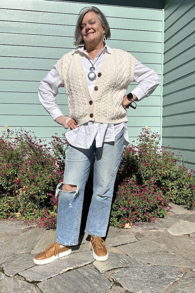 creamy sweater vest outfit