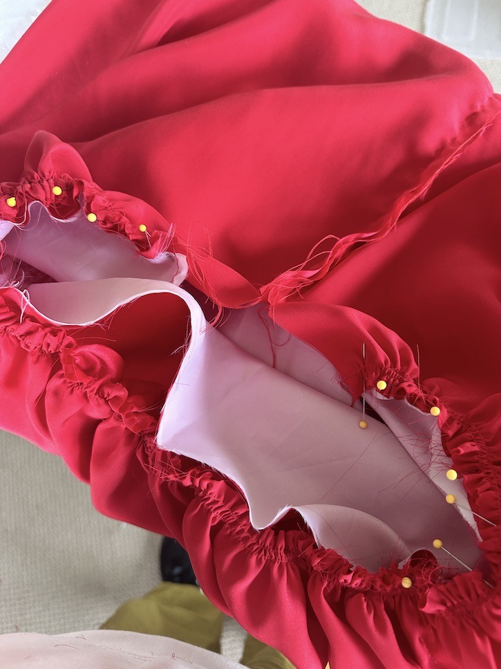 Sewing Red Satin Dresses