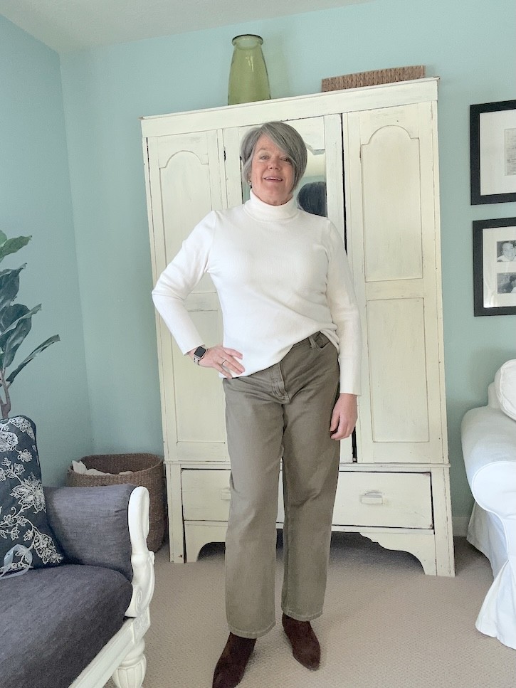 green pants outfit over 50