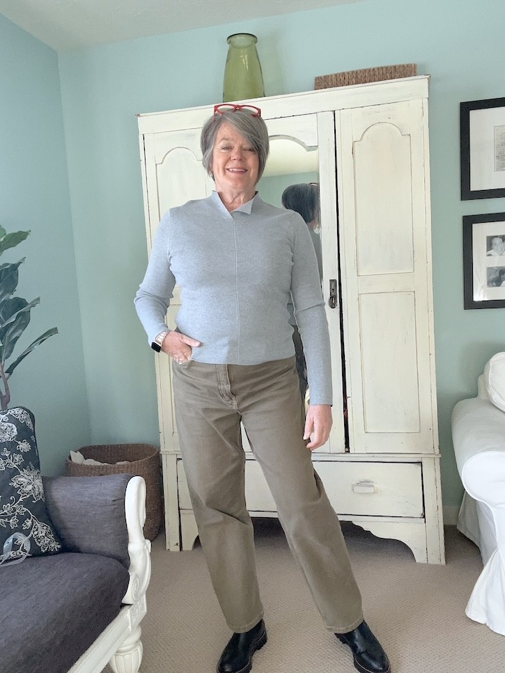 green pants outfit over 50