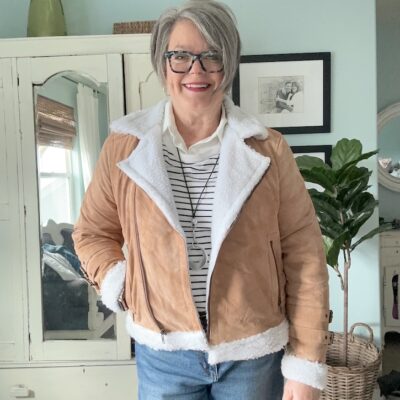 suede biker jacket with fur women over 50 style