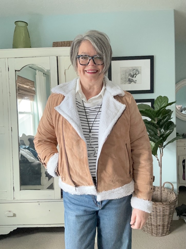 suede biker jacket with fur women over 50 style