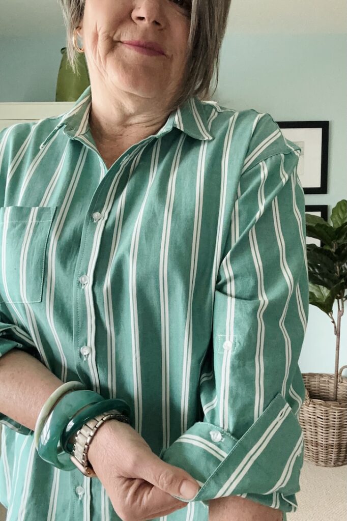 easy casual outfit with striped blouse for women over 50