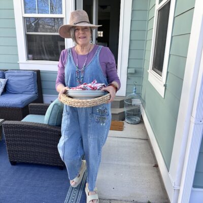 embroidered overall outfit for women over 50