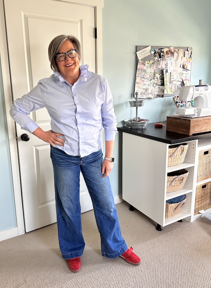 diy ruffle collar shirt from thrift store button down