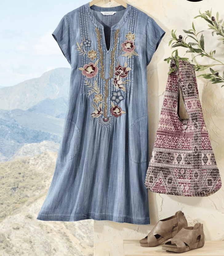 tencel embroidered dress Coldwater Creek