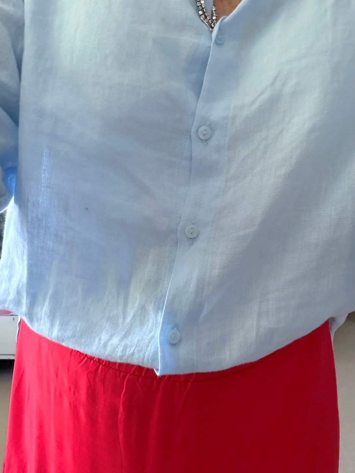 LInen blouse with a tiered skirt outfit for women over 50