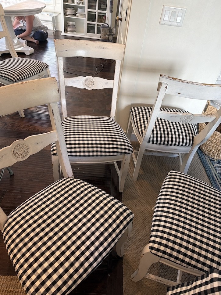 black and white checked dining chairs