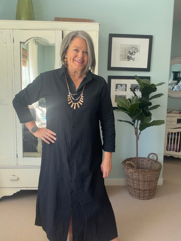 Black cotton shirt dress styled with cheetah print flats