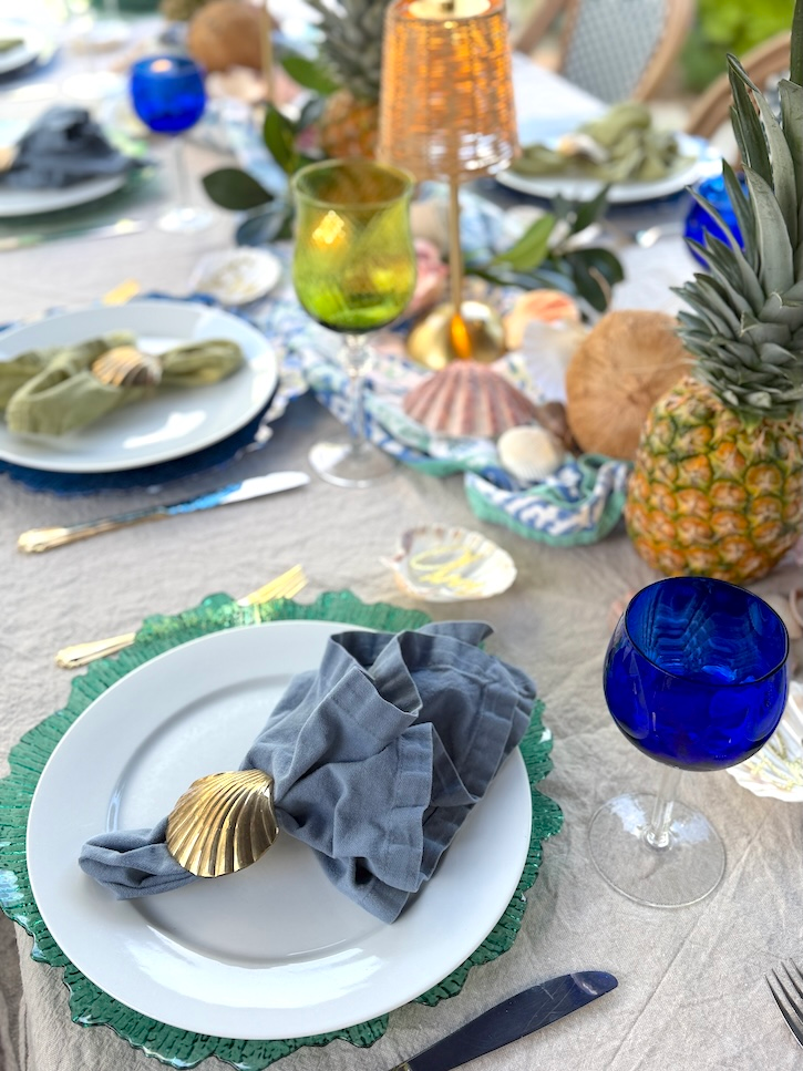 Hawaiian themed dinner party blue and green