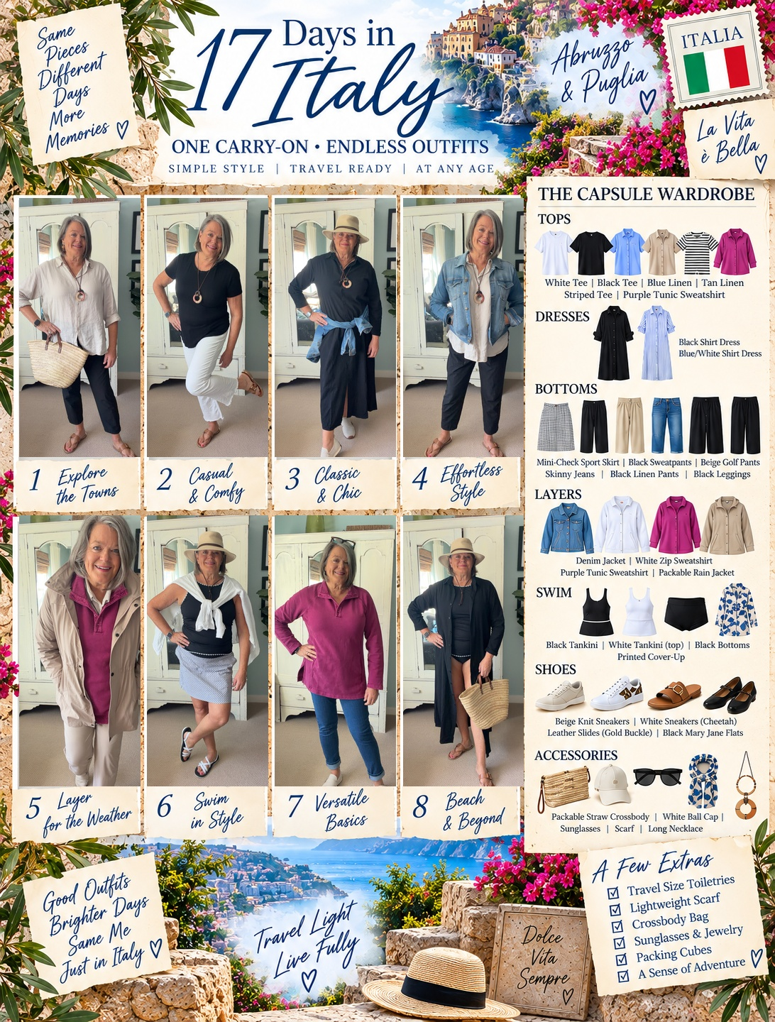 Italy carry-on capsule wardrobe for a 17-day trip