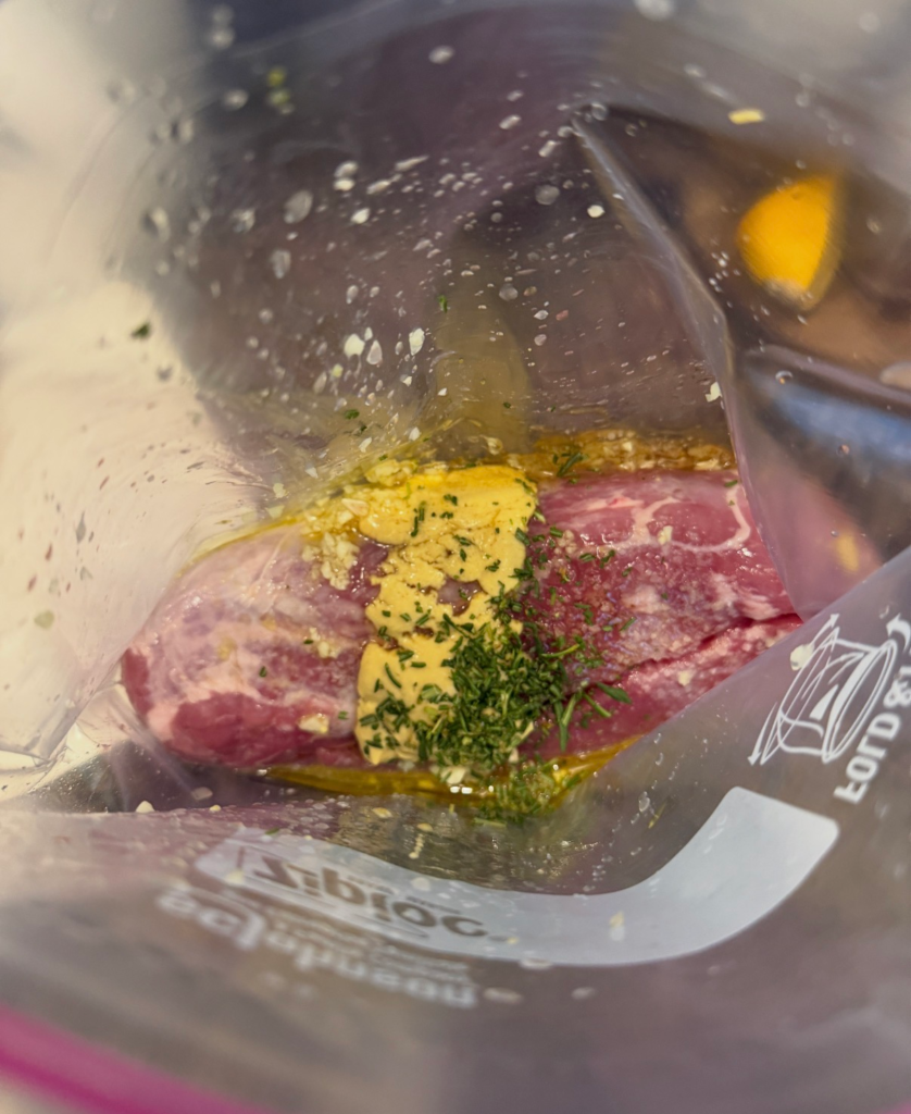 pork marinating in ziplock bag